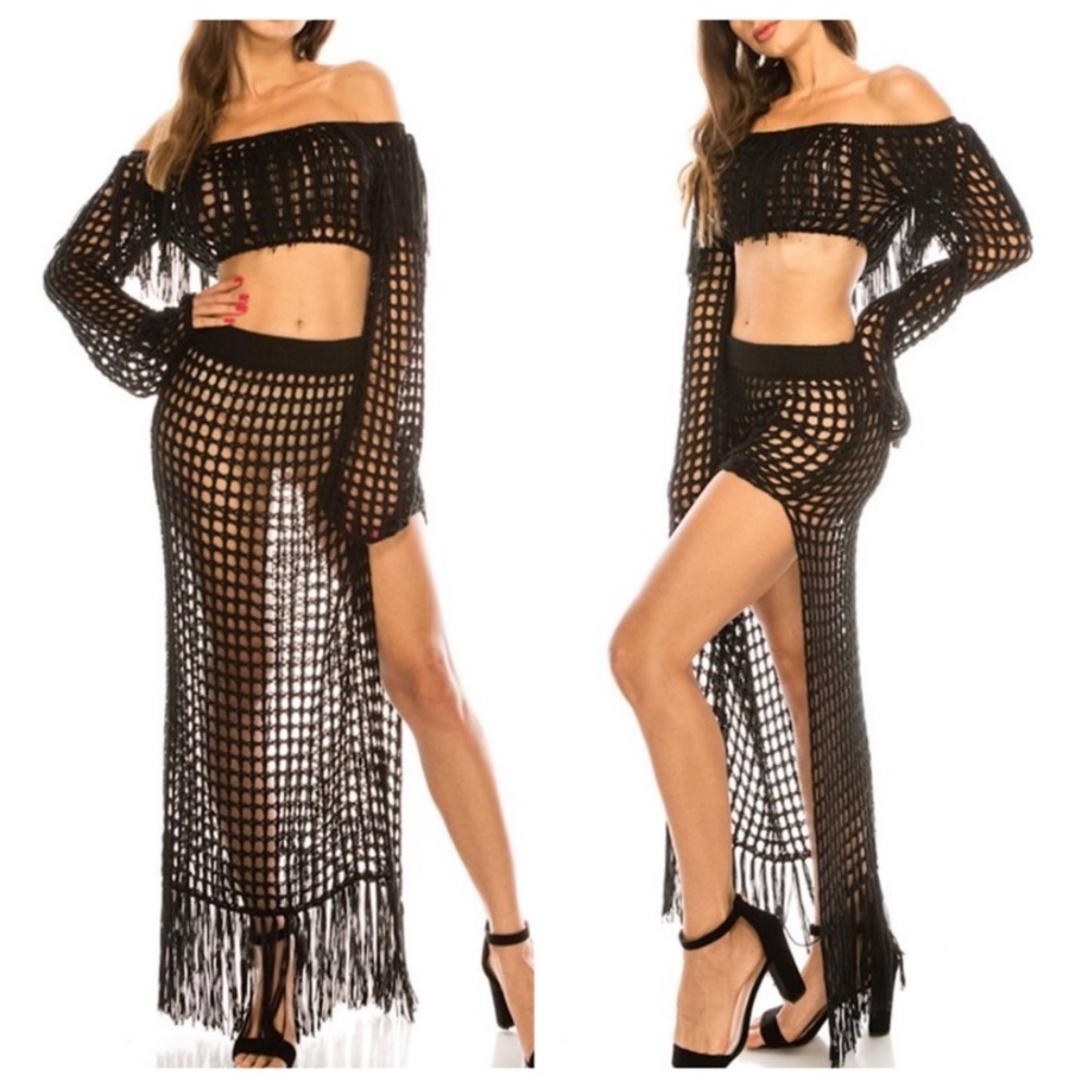 Crochet & Fringe Off Shoulder Crop Top - Picture 7 of 7